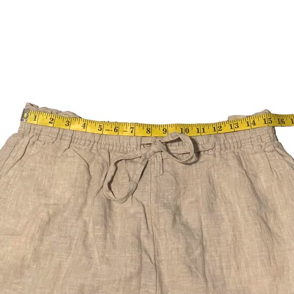 C&C CALIFORNIA Shorts L 100% Linen Beige Elastic Waist Pockets Classic - Picture 3 of 8